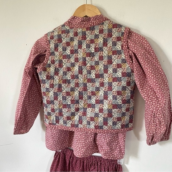 Vintage Little House On The Prairie Costume Outfit Shirt Vest Skirt Floral Girls - Picture 5 of 7